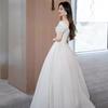 French Light Wedding Dress Bride 1011 New One-word Shoulder Satin Main Yarn Large Size Simple Door Yarn Welcome Yarn Travel Photography