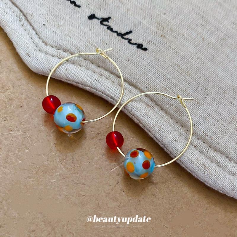 Resin Round Color Ball Pendant, Ear Buckle, Fresh and Fashionable Versatile Earrings, Earrings, Earrings, Design Sense, Niche Women