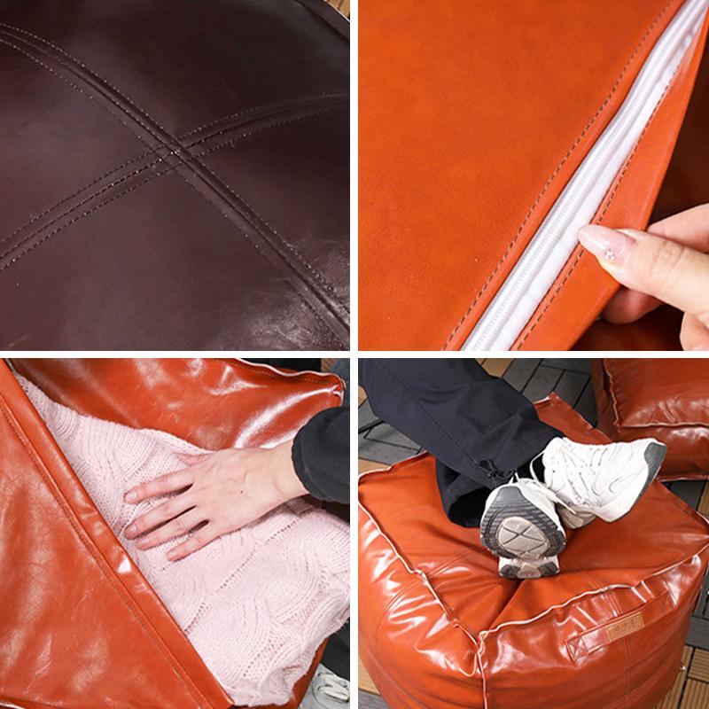 Unstuffed Pouf Cover No Filling Cushion Cover Oil Wax Leather Footstool Lazy Floor Futon Bedroom Decor Foot Stool Ottoman Cover