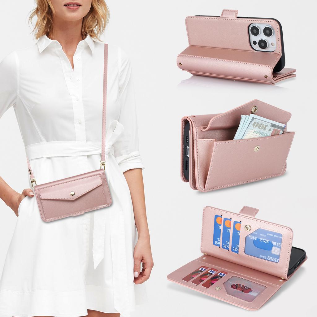 Crossbody Kartenfach Leder Geldbörse Hülle Für iPhone 15 Pro Max 14 Plus 13 12 11 Geldbörse Tasche Beutel Langes Lanyard Beutel Buchhülle