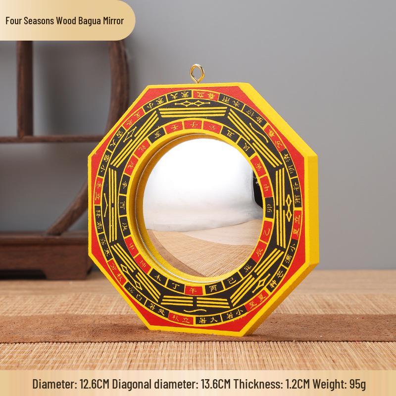 Small Outdoor Bagua Mirror: Convex/Concave Door & Window Ornament with Wooden Board