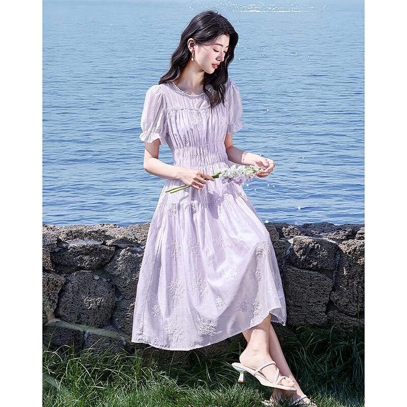 

Women s Elegant Short-Sleeve Midi A-line Dress L