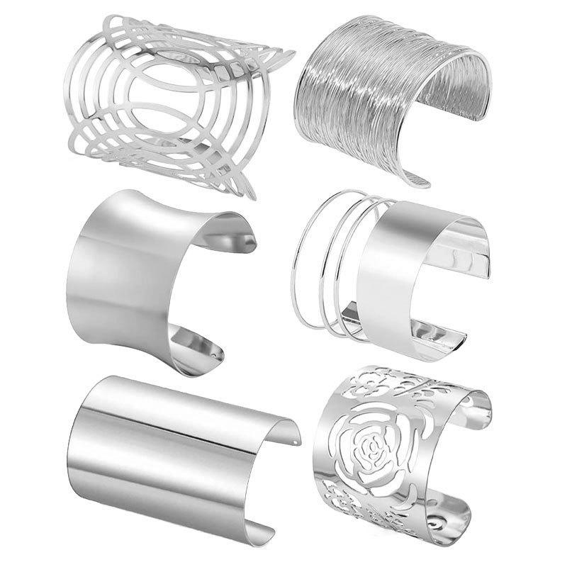 European and American Fashion Jewelry Set: Exaggerated Glossy Metal Hollow Floral Bracelet