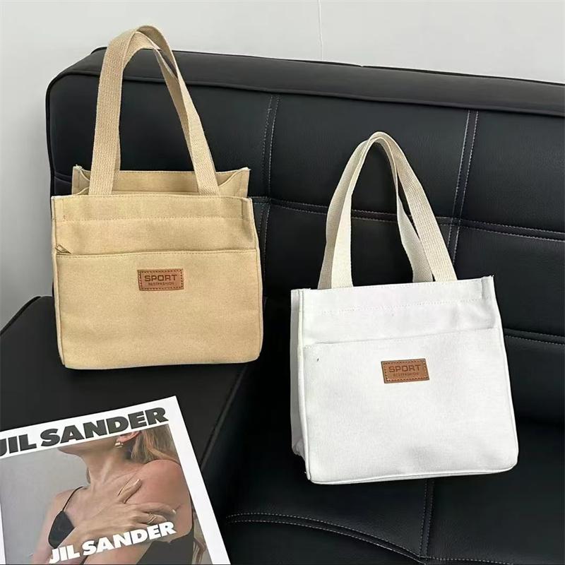 Simple Commuting Canvas Large Capacity Bento Tote Bag Office Worker Lunch Handbag
