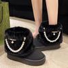 fashion Pearl Chain Decor Warm Snow Boots for Women Winter 2024 Fluffy Plush Platform Ankle Boots Woman Thick Sole Cotton Padded Shoes