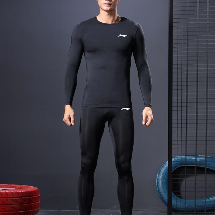 Li Ning Logo Quick-Dry High-Stretch Training Long Sleeve Fitness Shirt Men tops Black AUDR125-1