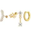 Set de 4 Pendientes Aro Huggie Circulares de Acero Inoxidable para Mujer Color Dorado Único Pendiente de Flor con Circonita Joyería para Piercing