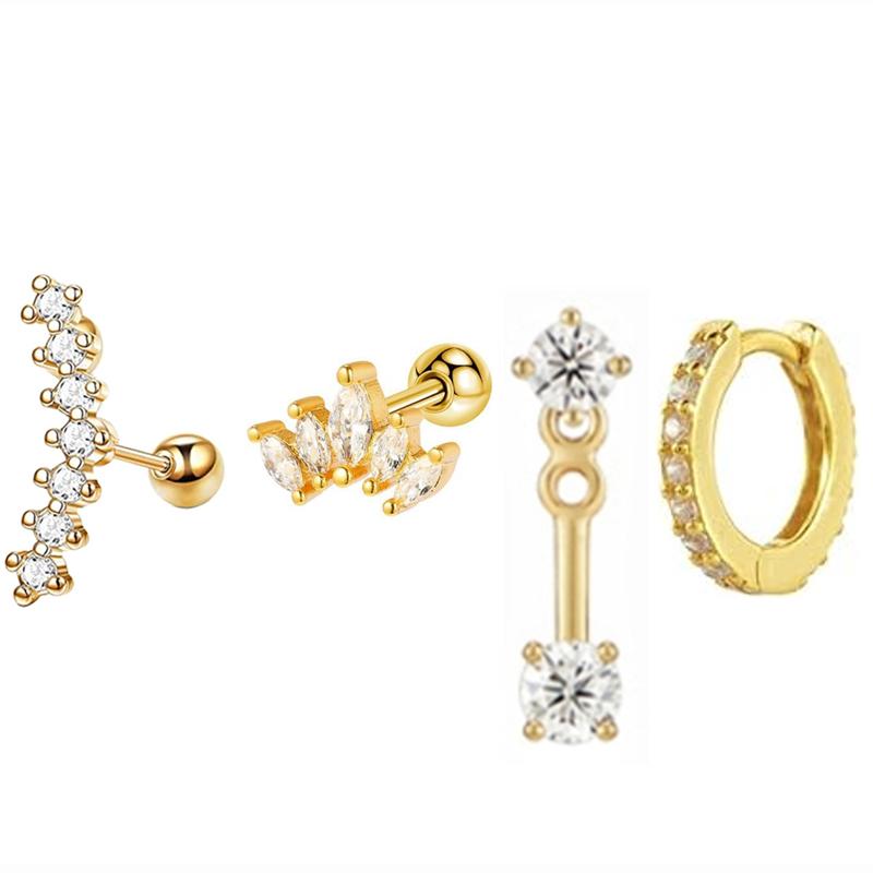 Set de 4 Pendientes Aro Huggie Circulares de Acero Inoxidable para Mujer Color Dorado Único Pendiente de Flor con Circonita Joyería para Piercing