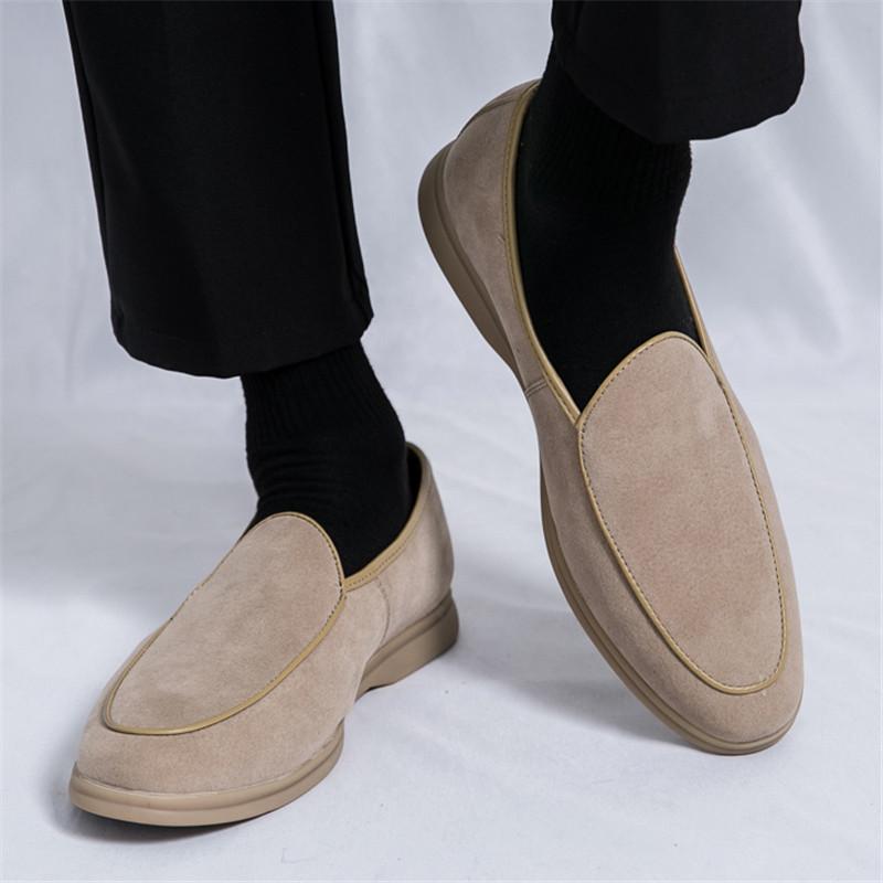 High Quality New Men Pointed Suede Flats Genuine Leather Shoes Casual Loafers Formal Dress Footwear Sapatos Tenis Masculino