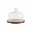 Wooden Cake Stand with Glass Cloche Vintage Design Multipurpose Covered