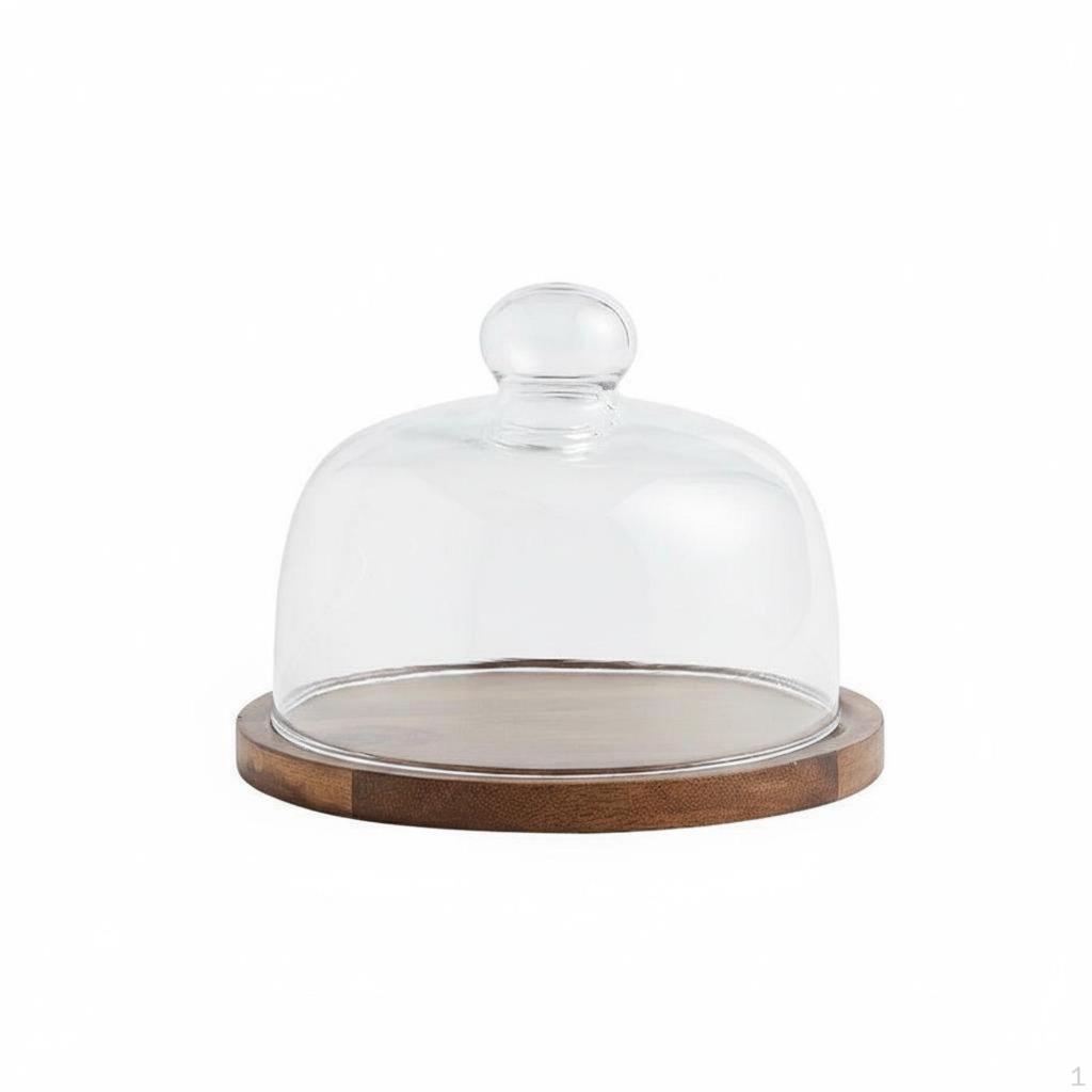 Wooden Cake Stand with Glass Cloche Vintage Design Multipurpose Covered