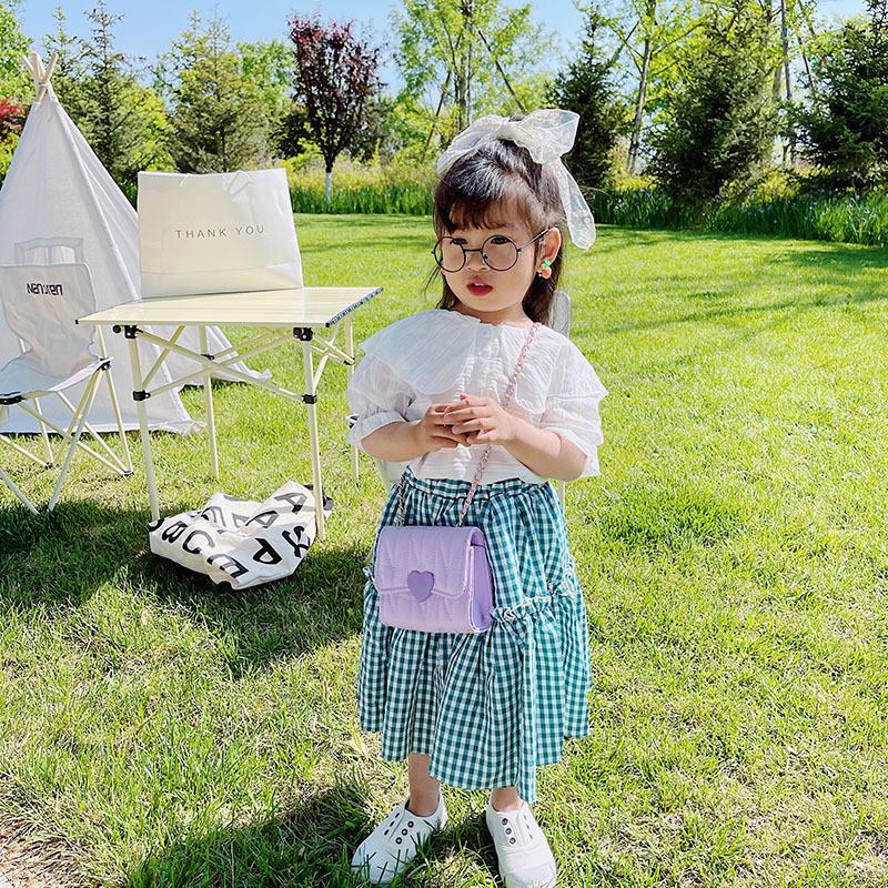 Heart Color Solid Shape Children Mini Chain Shoulder Bag Checkered Pattern Girls