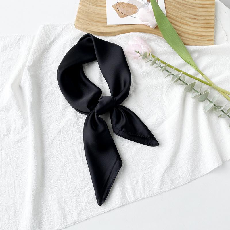 Dopamine Color Silk Scarf: Women's Solid Small Square Neckerchief & Headband