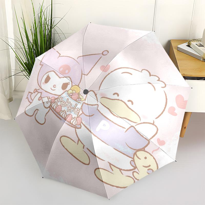 

1pc Pekkle & Kuromi Automatic Folding Umbrella - Portable 3-Fold Design with 8-Bone Iron Frame, Perfect for Outdoor Use, Festive Gifts, Travel, Daily