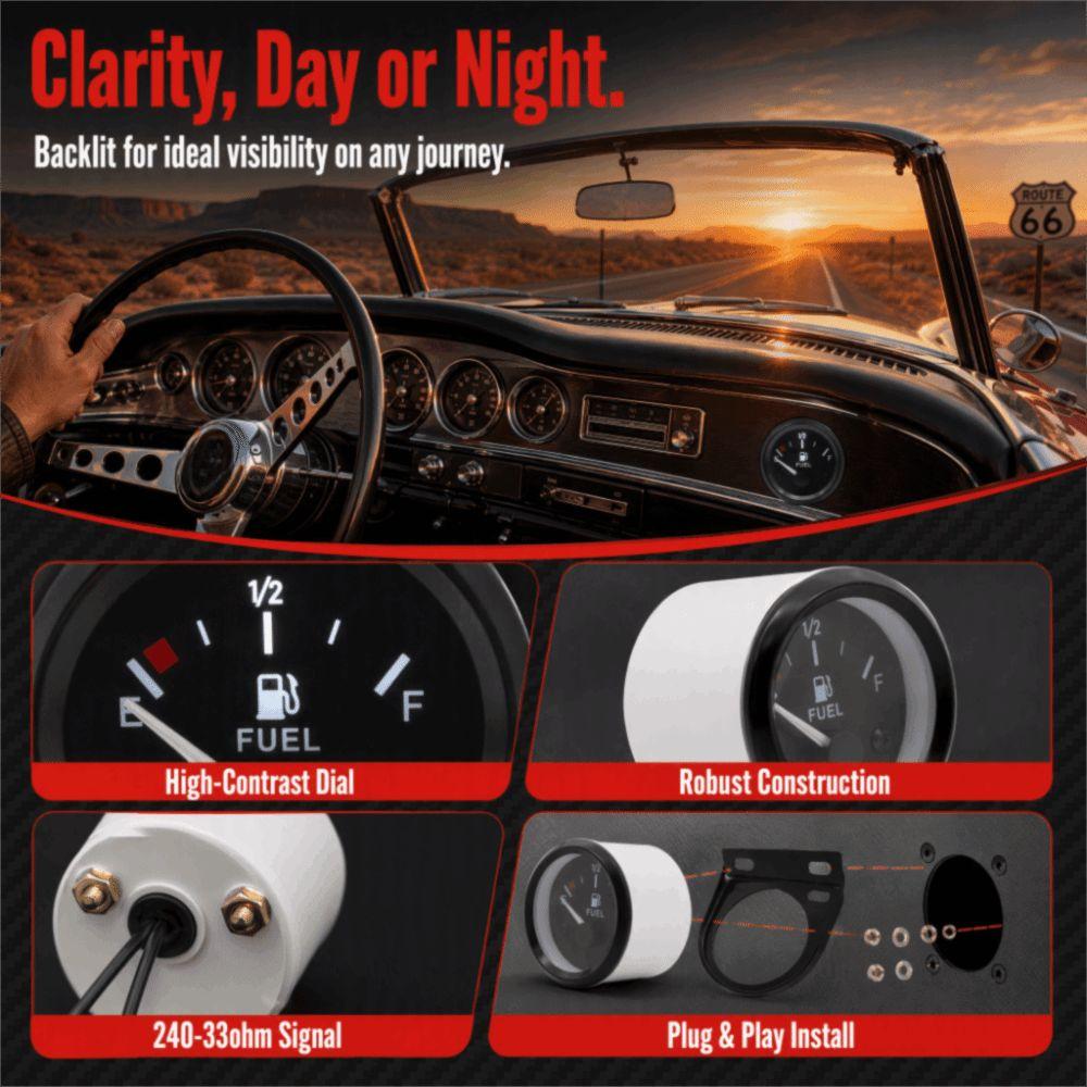 LED Backlight Fuel Tank Meter Black Boat Fuel Gauge Waterproof Fuel Level Gauge Truck