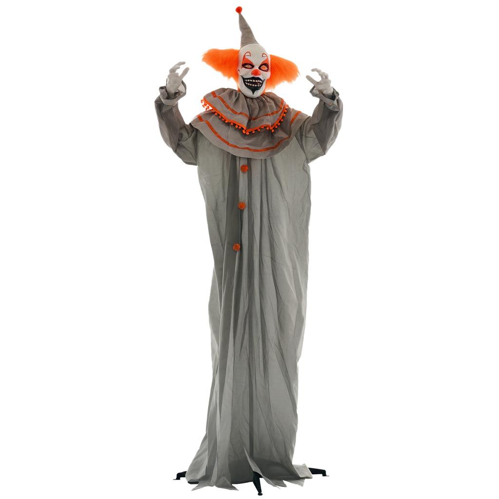 6' Pomarańczowy Klaun Halloweenowy Animatronic, ze Świecącymi Oczami