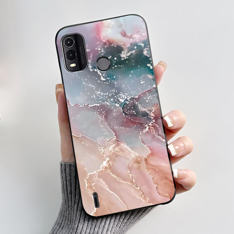 Dreamy Black Case For Nokia G11 Plus Elegant Butterfly Wildflower Pattern Shell With Jelly Color Shockproof Bumper Soft Cover