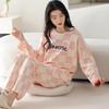 Women's Pure Cotton Long Sleeve Pajamas with Built-in Bra Pads - Cozy for Autumn/Winter, Casual Home Wear, and Suitable for Outdoors.