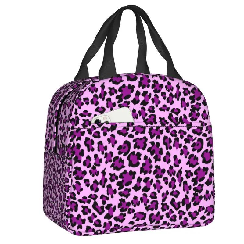 Purple And Pink Leopard Seamless Thermal Insulated Lunch Bag Animal Cheetah Resuable Lunch Container for School Food Box