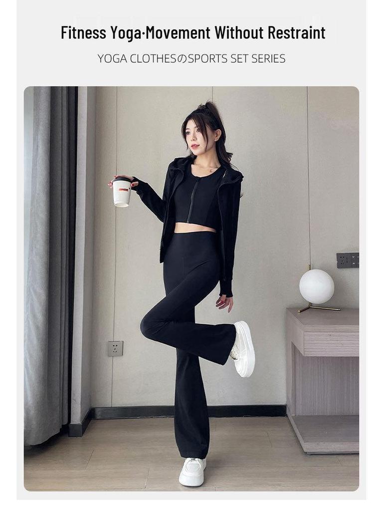 Damen 2024 Tanz-Fitness-Set: Sportjacke, Yoga-Weste & Micro Flare Hose