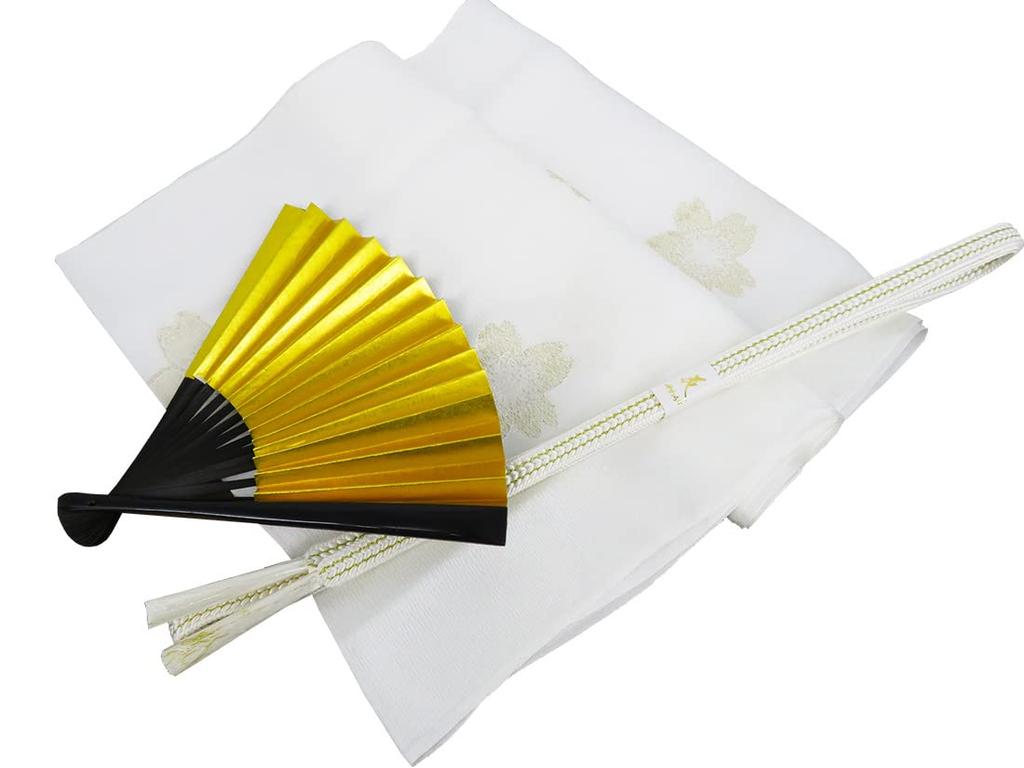 ANS LL Size Loose Fit Set for Tomesode Silk and Suehiro Pattern Includes a Fan and a Silk Obiage and Gold and Silver Fan Long, 3-Piece (Tomesode) -