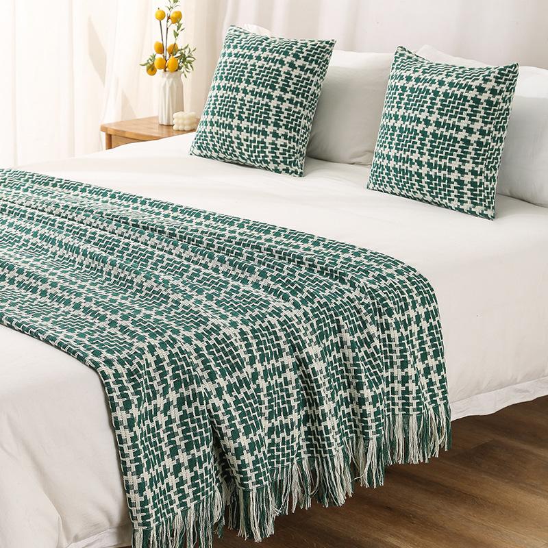 French Bed Cover Weaving Grid Bed Flag Hotel and Homestay Bed End Towel Living Room Sofa Background Decorative Blanket Multi Functional Bedding