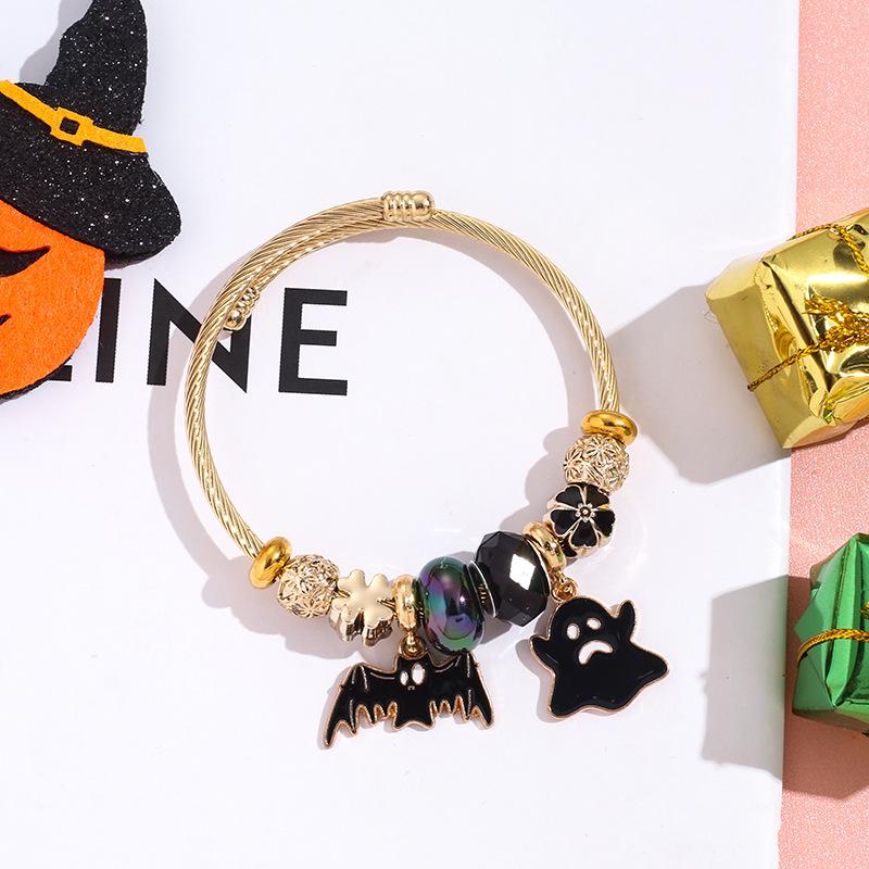 Halloween Bracelet Witch Hat Ghost Charm Stainless Steel Bangle Best Friend Gift Jewelry For Women Girls