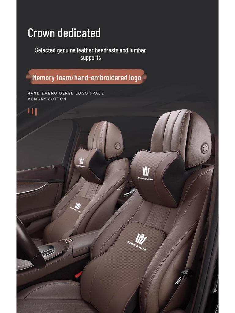 Genuine Leather Headrest & Lumbar Support for Toyota Crown Land Cruiser - Comfortable Neck Support & Decorative Accessory