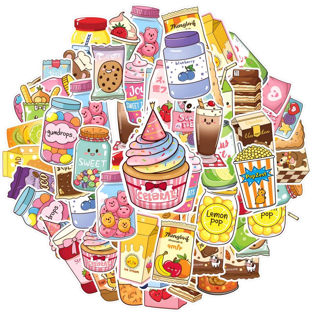 35pcs-50pcs Playful Desserts Stickers Cartoon Food Sticker Pack DIY Stickers For Laptop Motorcycle Luggage Phone DIY Phone