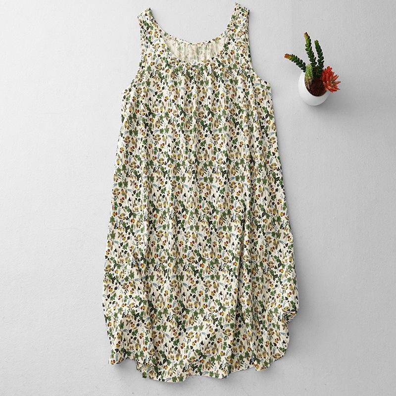 

2025 лето новый большой размер свободный и тонкий круглый вырез без рукавов цветочный хлопок на подкладке жилет юбка женщины 2XL абрикосовый