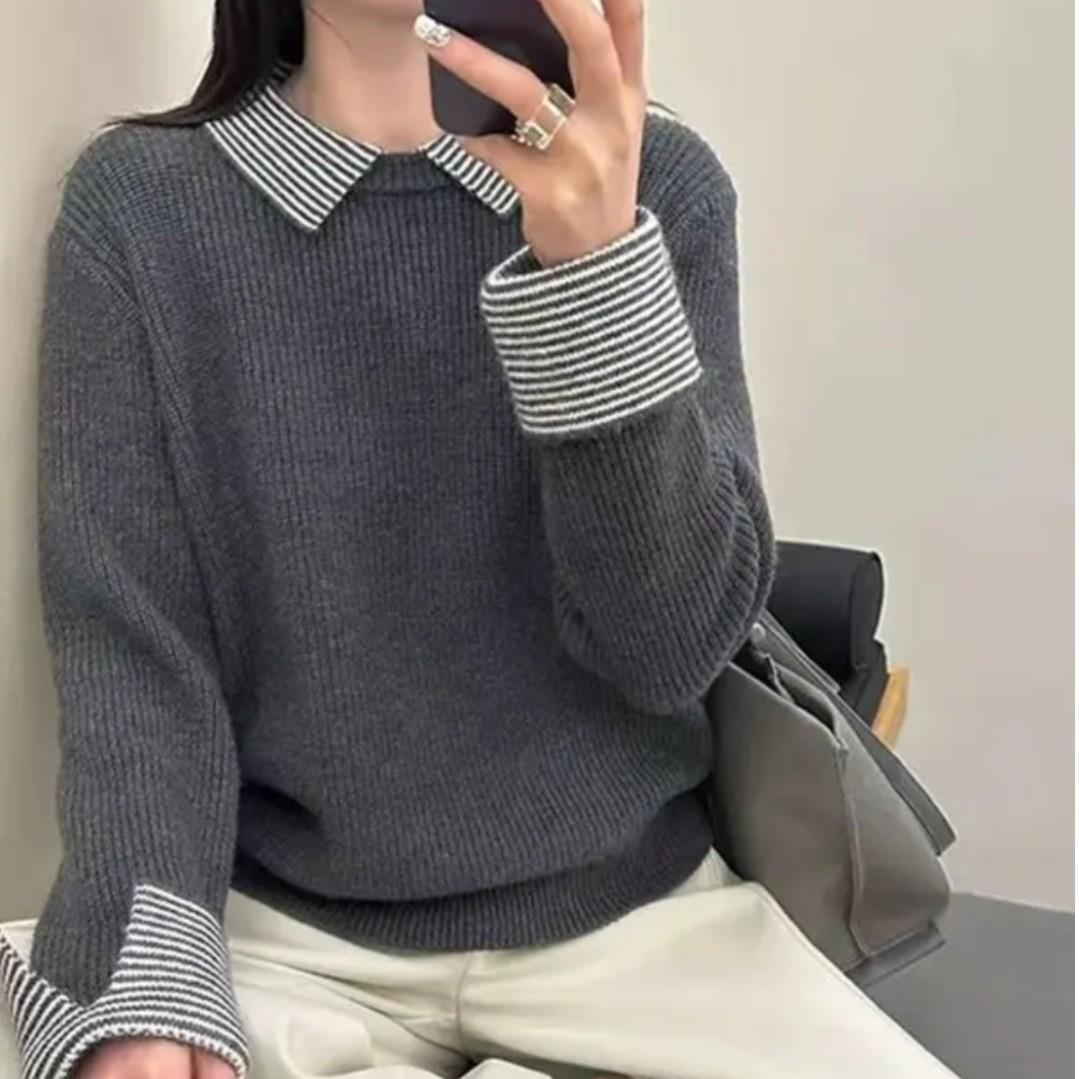 

Chic Women s Two-In-One Sweater: Stylish, Loose Knit Pullover for Autumn/Winter M (80-120)