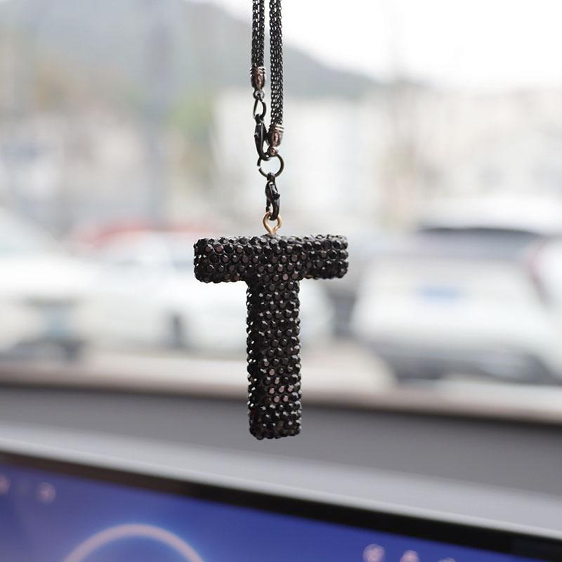 Rhinestone Ceramic Cross Pendant for Car Mirror Decor