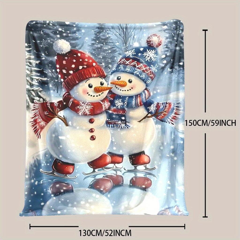 1pc Cozy Christmas Snowman Skiing Blanket - Soft Flannel Throw with Festive Winter Scene, Warm Holiday Gift for Family & Friends