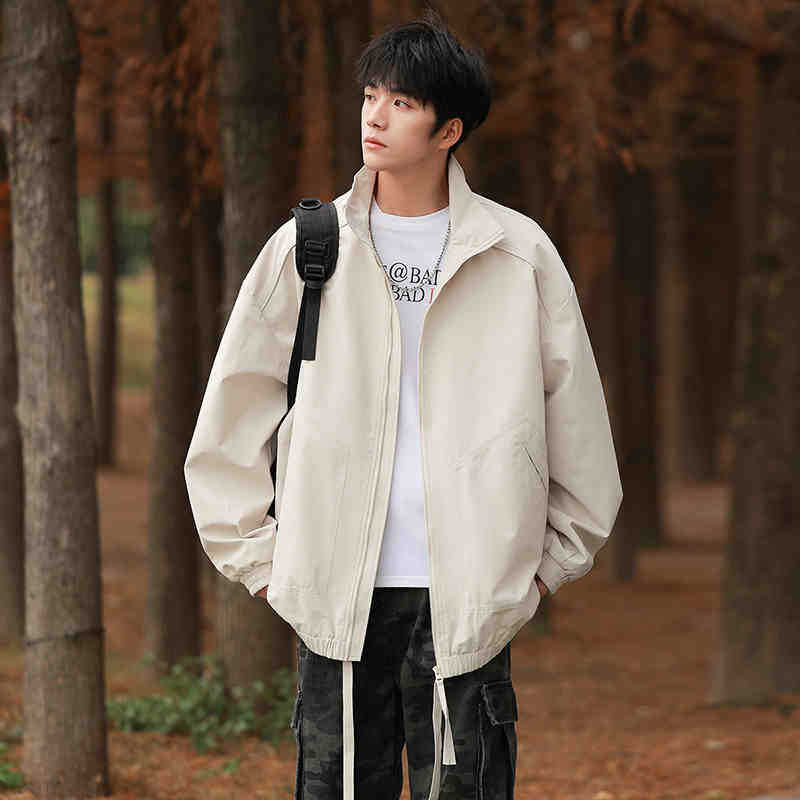 American Jacket Jacket for Men's Spring and Autumn New Loose Stand Collar Workwear Casual Jacket Jacket