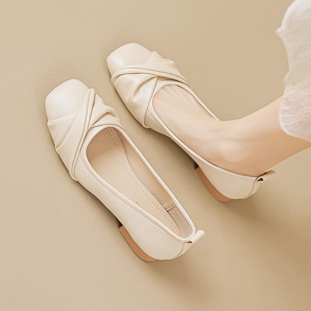 Schuhe für Damen Dicke Absätze Einzelne Schuhe Damenweite Absätze Sommer Flache Öffnung Niedriger Absatz Weiche Sohle Große Größen Damenschuhe