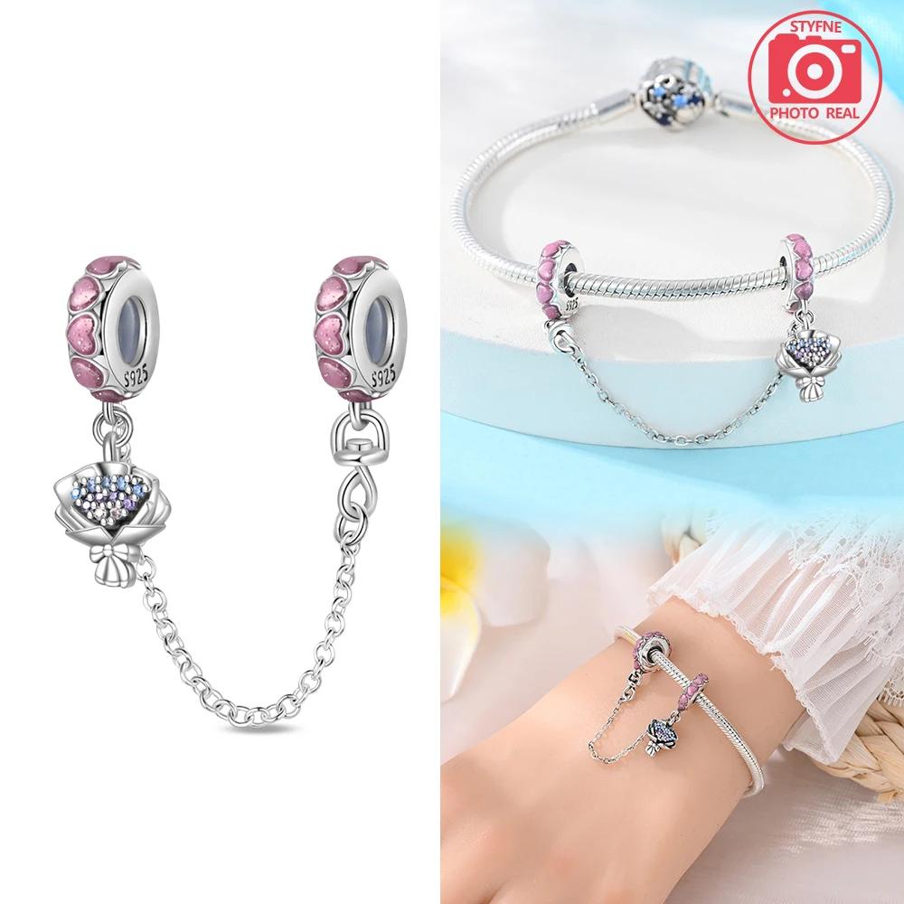 New Copper Colors Pink And Purple Butterfly Safety Chain Pendant Fit Copper Colors Original Bracelets Diy Birthday Jewelry Gift