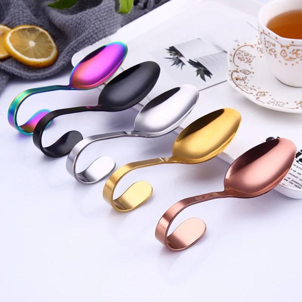 Cutlery Stainless Steel Curved Handle Spoon Rustproof Portable Serving Spoons Comfortable Grip Safe Dessert Spoons Buffet