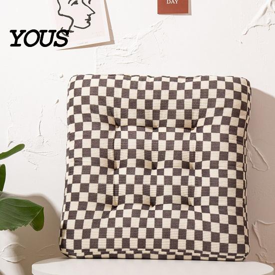 Comfortable Desk Chair Support Corduroy Square Pad, Checkerboard Office Cushion, Soft Cozy Seat Cushion for Floor, Reading Nook, Dining