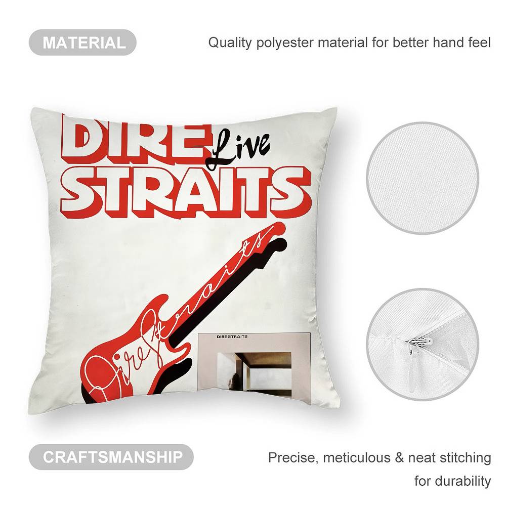 D-Dire S-Straits Band Kissenbezug Quadratischer Doppelseitiger Druck Kissenbezug für Sofa Heim Schlafzimmer Dekor Geschenk