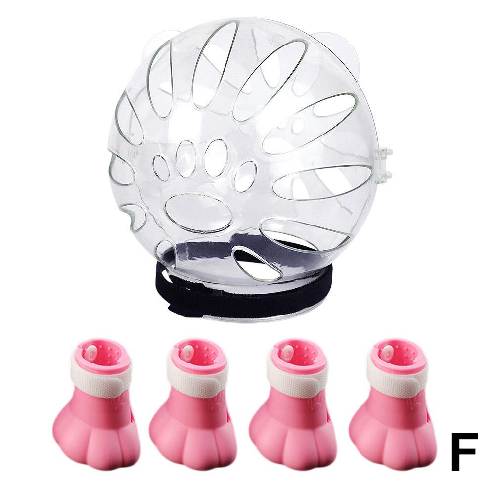 Cat Muzzle and Boots Anti Bite Cat Breathable Hood Anti-Licking Clear Reusable Cat Helmet with Paw Cover Anti-Scratch Paw Shoes