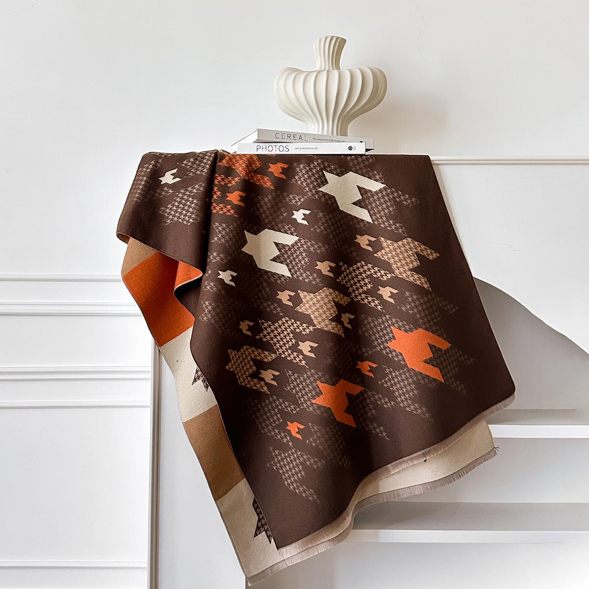 

Шарф Женская шаль, зимнее одеяло для сна в офисе, теплый шарф с кисточками из имитации кашемира, утолщенный 185x65cm коричневый