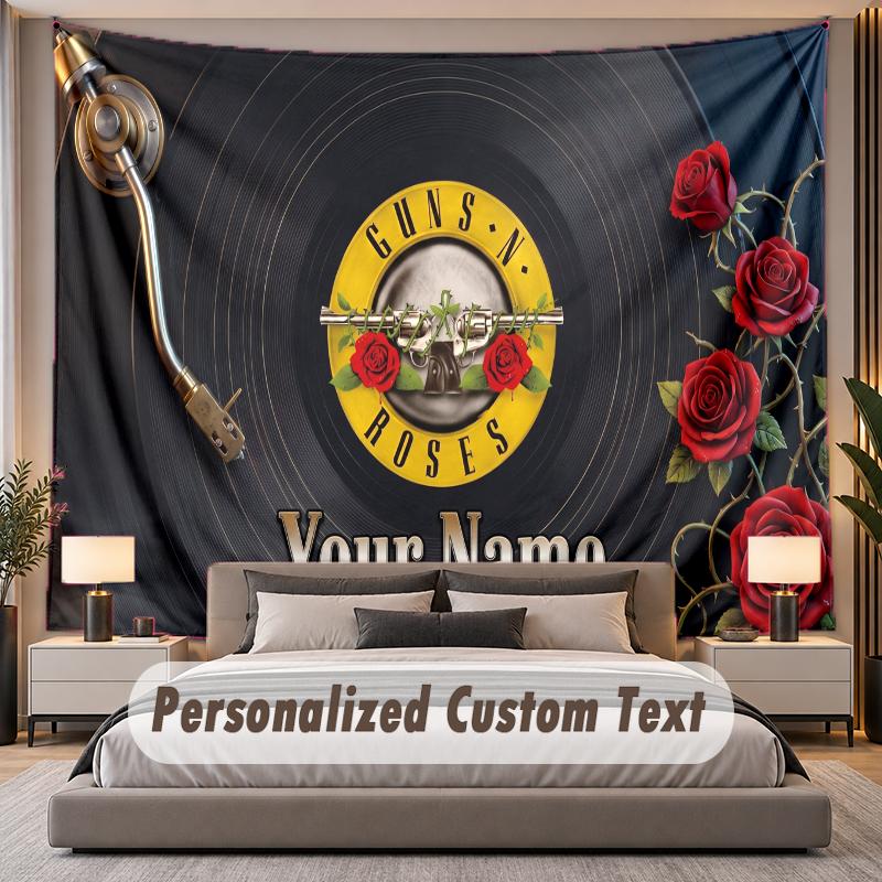 Custom Name Text Tapestry Guns N’ Roses Personalized Polyester Wall Tapestry For Bedroom And Room