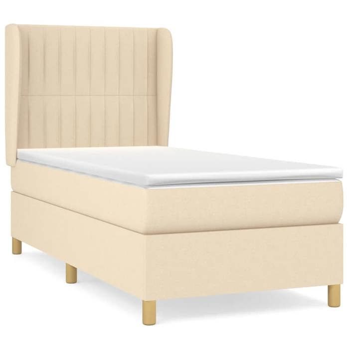 VidaXL Lit à sommier tapissier avec matelas Crème 100x200 cm Tissu - Modèle 3128666