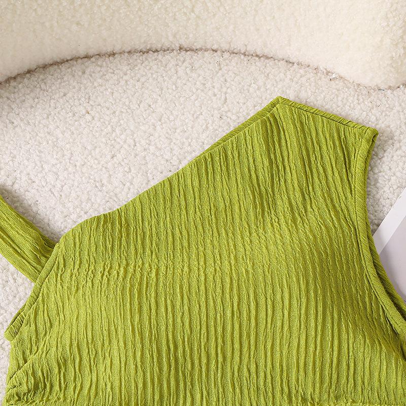 Girls' Spring/Summer New Fashion European And American Style Solid Color Off-Shoulder Tank Top With Double-Layer Skirt Set