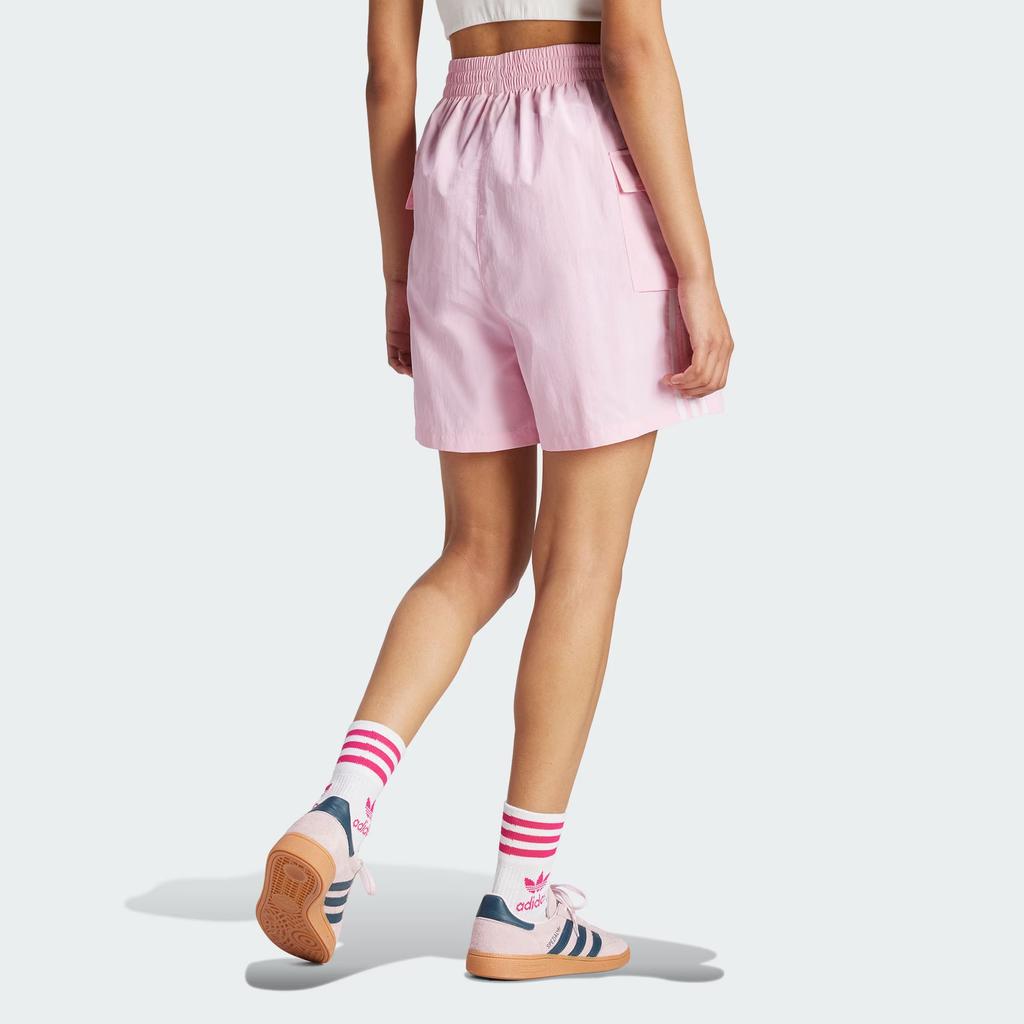 Adidas Originals Adicolor Cargo Shorts With Three Stripes Patchwork Loose Fit Women Shorts Pink JH1076
