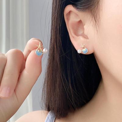 2024 Luxury Ocean-Themed Scallop & Starfish Faux Pearl Diamond Stud Earrings for Women