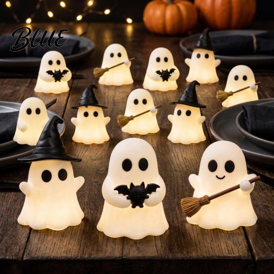 Halloween Party Accents Luminous Mini Ghost Figurines Glow in The Dark Cute PVC Statues Miniature Statue for Micro Landscape Tiered Tray Table