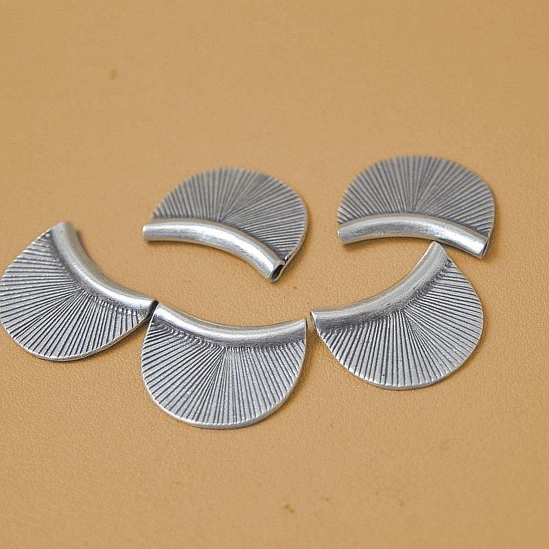 Thai Handmade Silver Fan-Shaped Spacer Beads - Pure Silver DIY Bracelet & Necklace Retro Ornaments