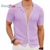 Cozy Up Men's Knit Button Down Shirt Vintage Short Sleeve Polo Shirts Casual Beach Tops