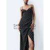 Spring New Arrival French Style V-neck Camisole Ruched Decorative Polka Dot Print Midi Skirt Dress 2976764